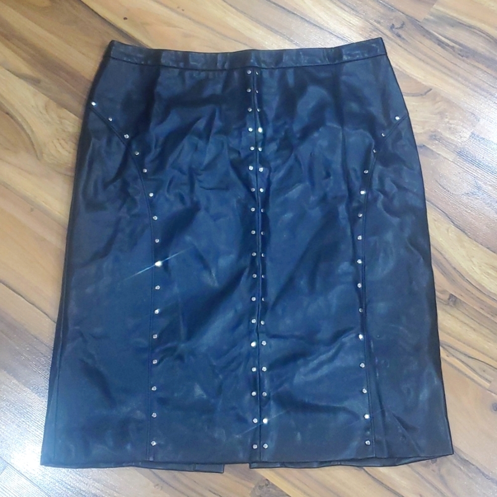 Black Vegan Leather Skirt with Silver stud trim size 16